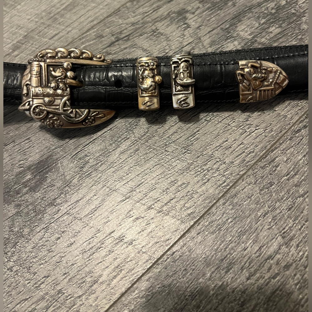 Brighton Disney Mickey Donald Pluto Train Croc Leather Belt Size 32